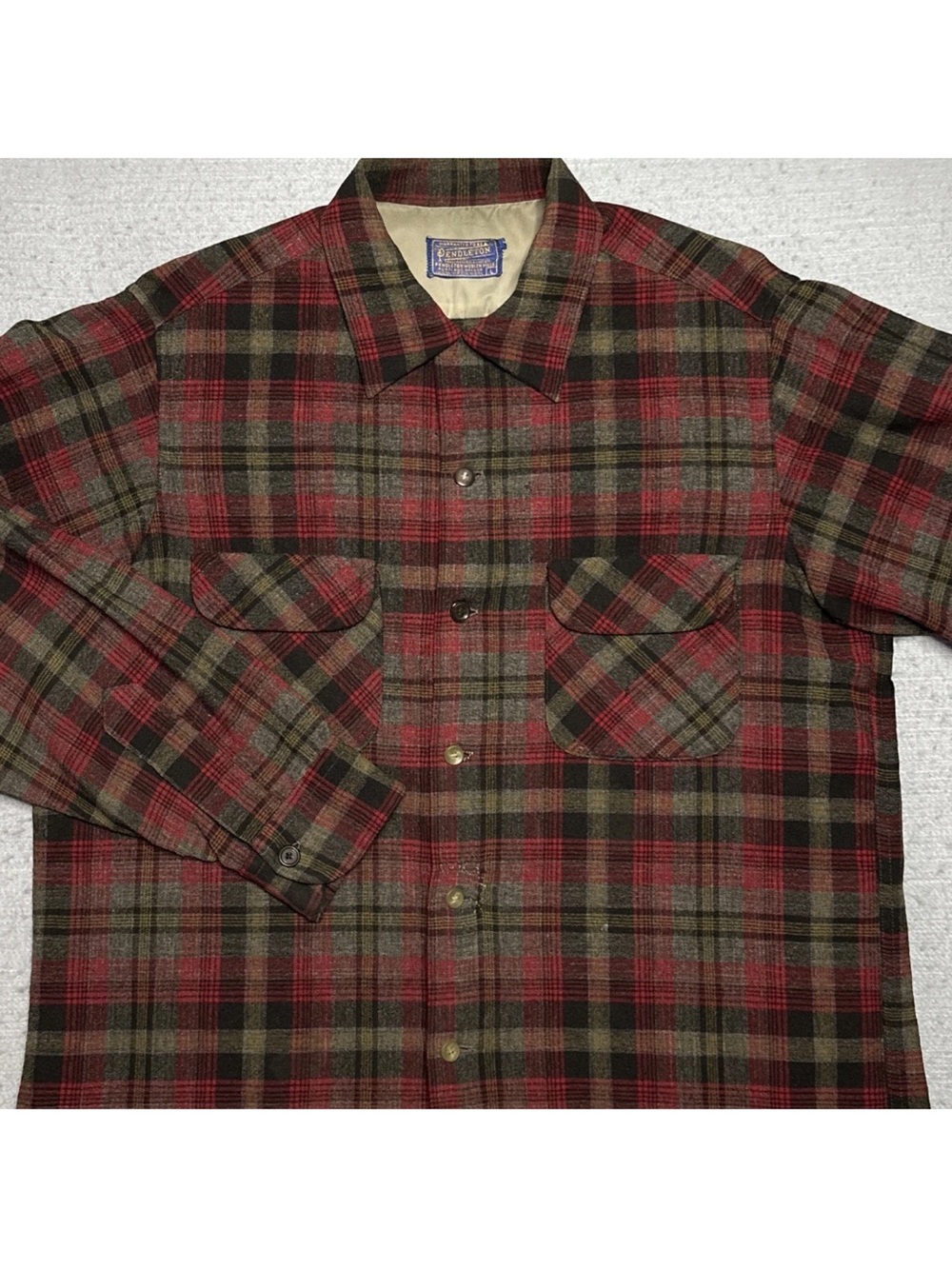 Pendleton Men's Plaid Shirt Jacket in Brown and Red Tones L vintage